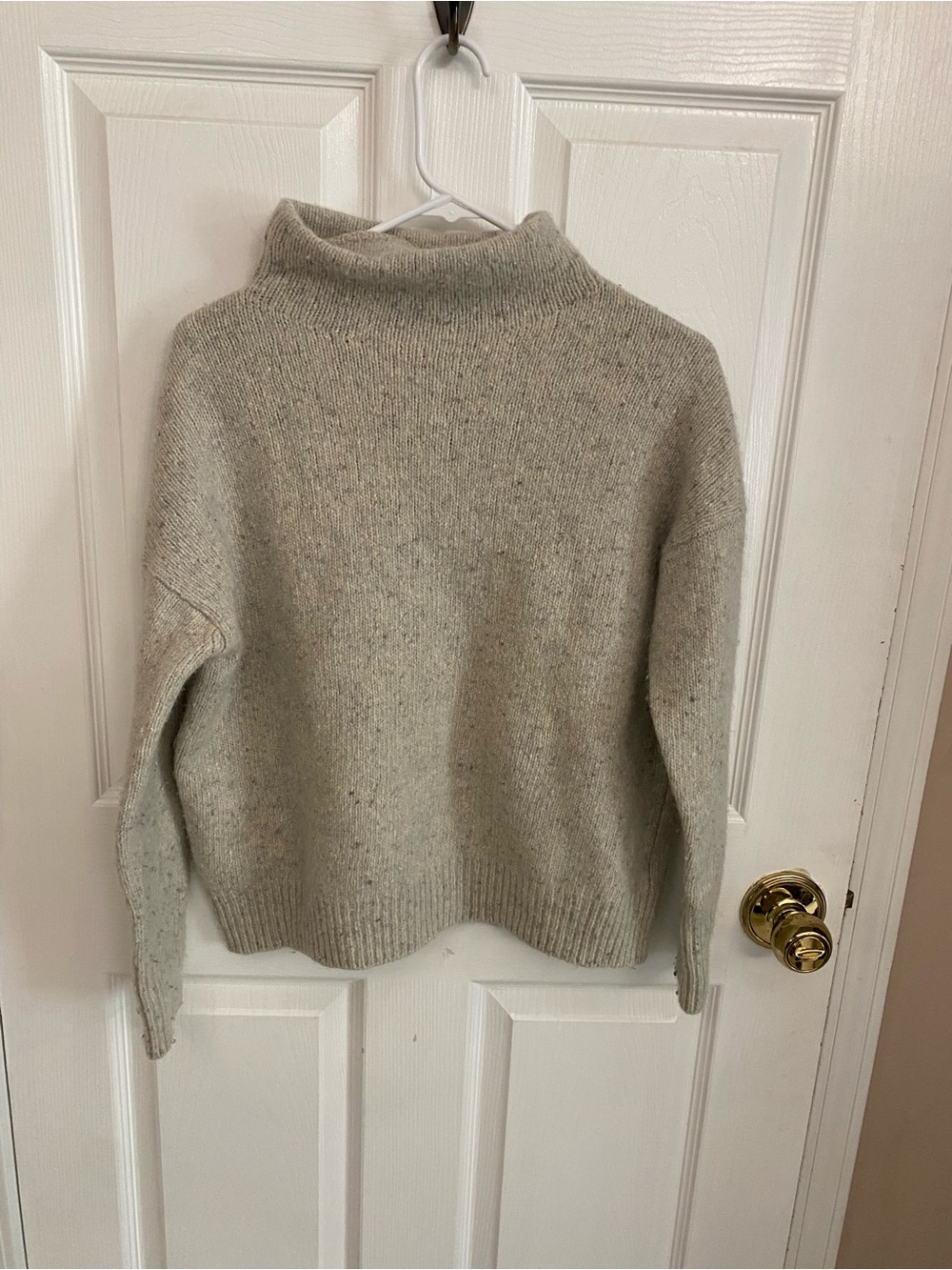 Vince Neutral Heathered Mock Neck Sweater in Oatmeal Beige
